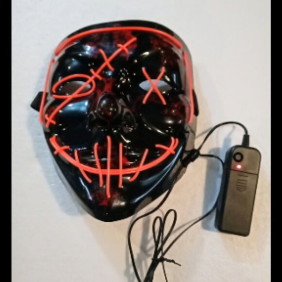 Purge Rave Party Red Light Up Stitches Scary LED MASK Costume Cosplay Halloween - Picture 2 of 10